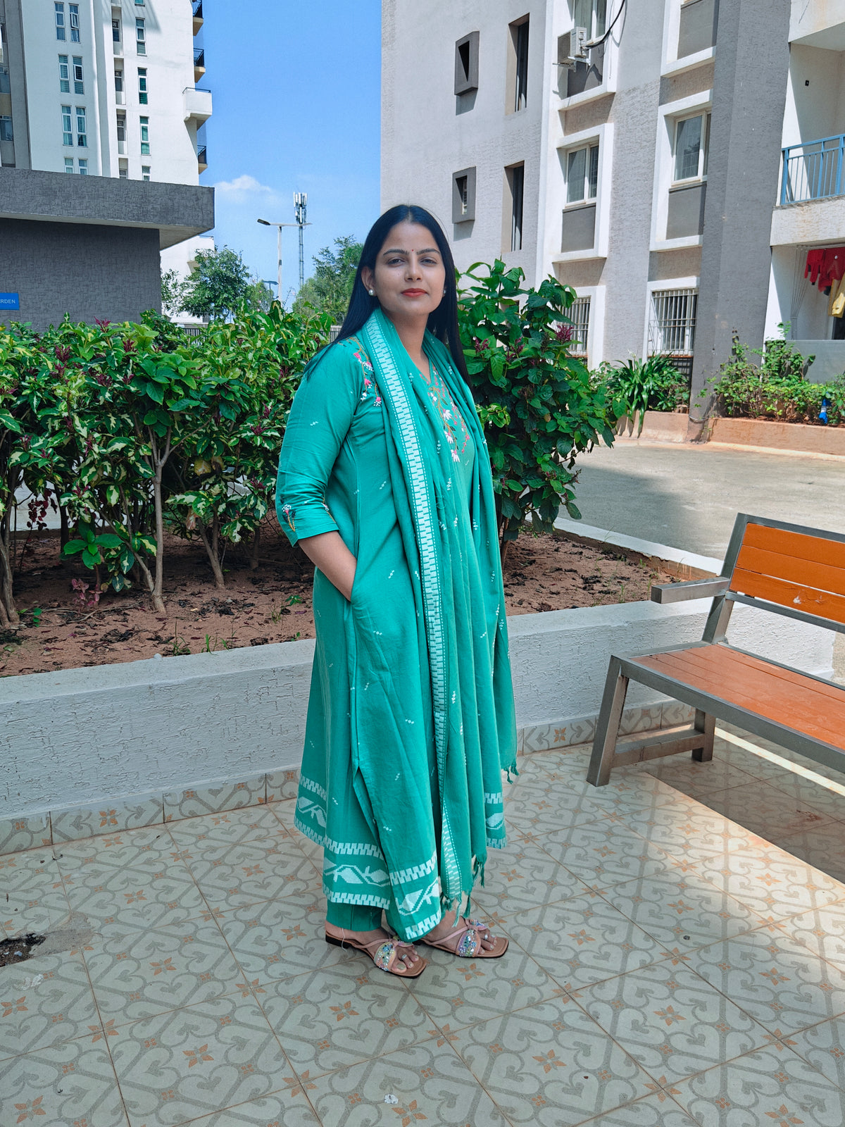 Neelambari - Teal Embroidered 3 Piece Suit Set