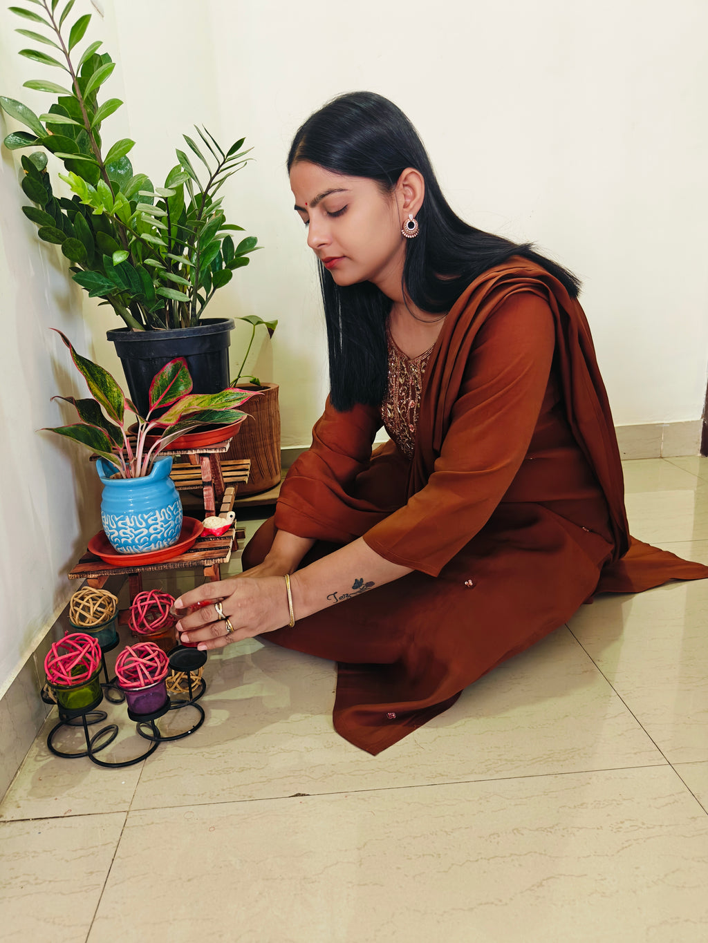 Rust Tamra - Hand Embroidered Three Piece Suit