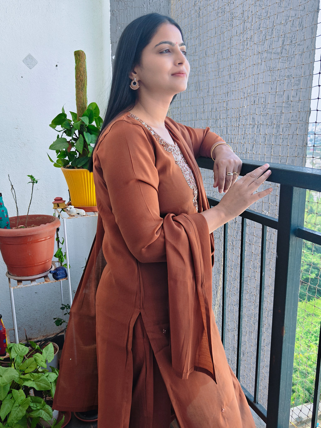 Rust Tamra - Hand Embroidered Three Piece Suit