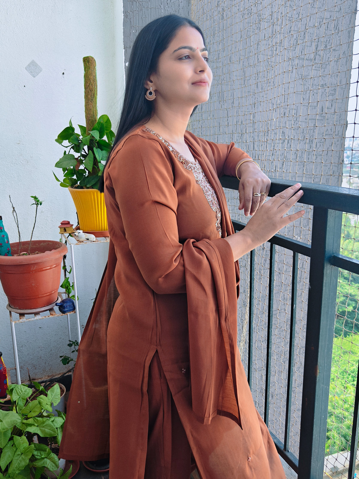 Rust Tamra - Hand Embroidered Three Piece Suit