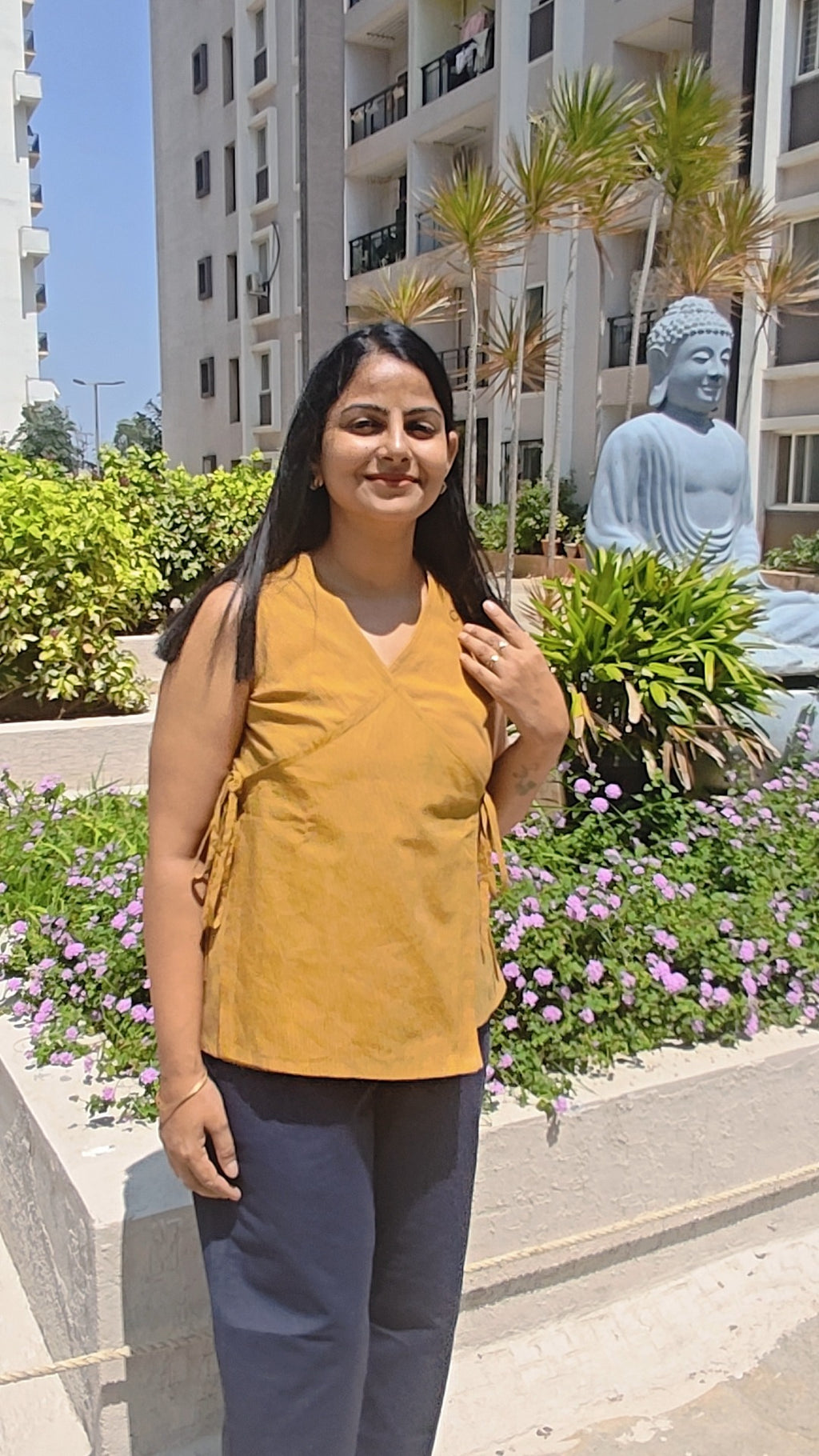 Mustard Angrakha top, front view