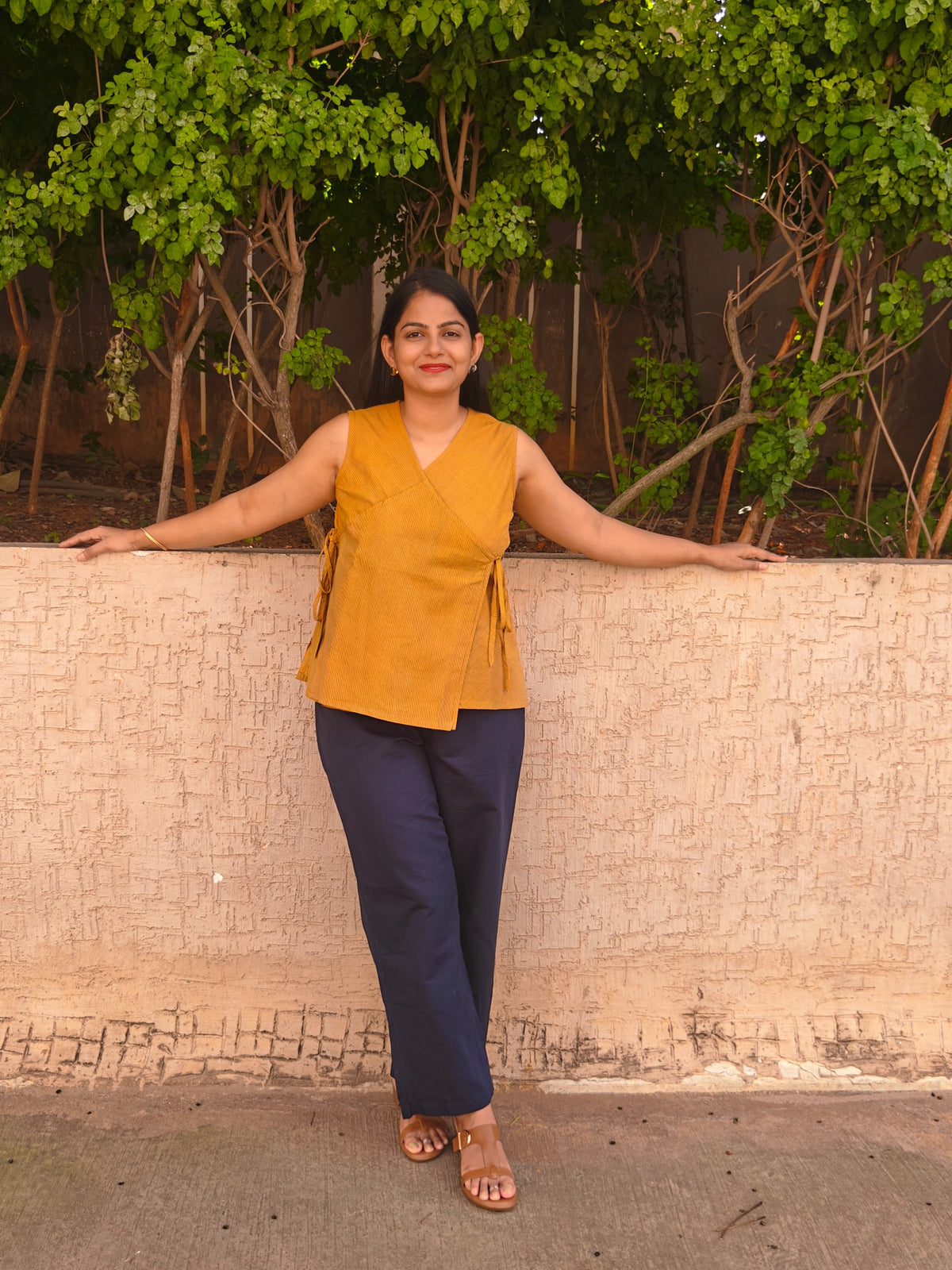 Mustard Angrakha top, side view