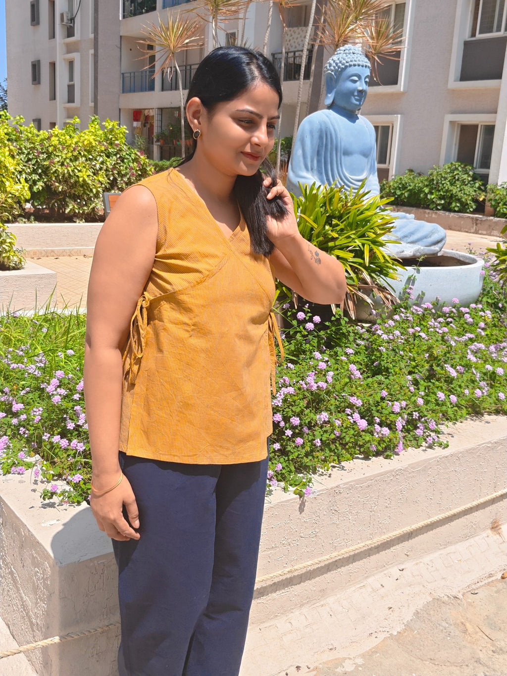 Mustard Angrakha top, close view