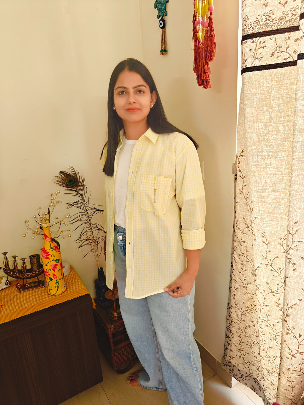 Amaltas yellow checked shirt, product photo