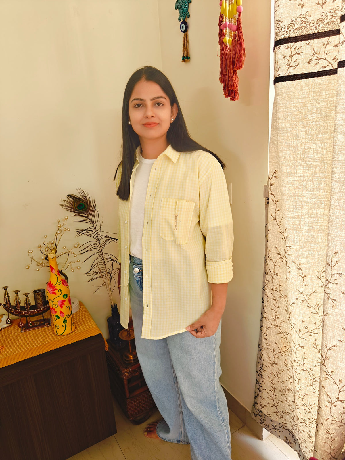 Amaltas yellow checked shirt, product photo