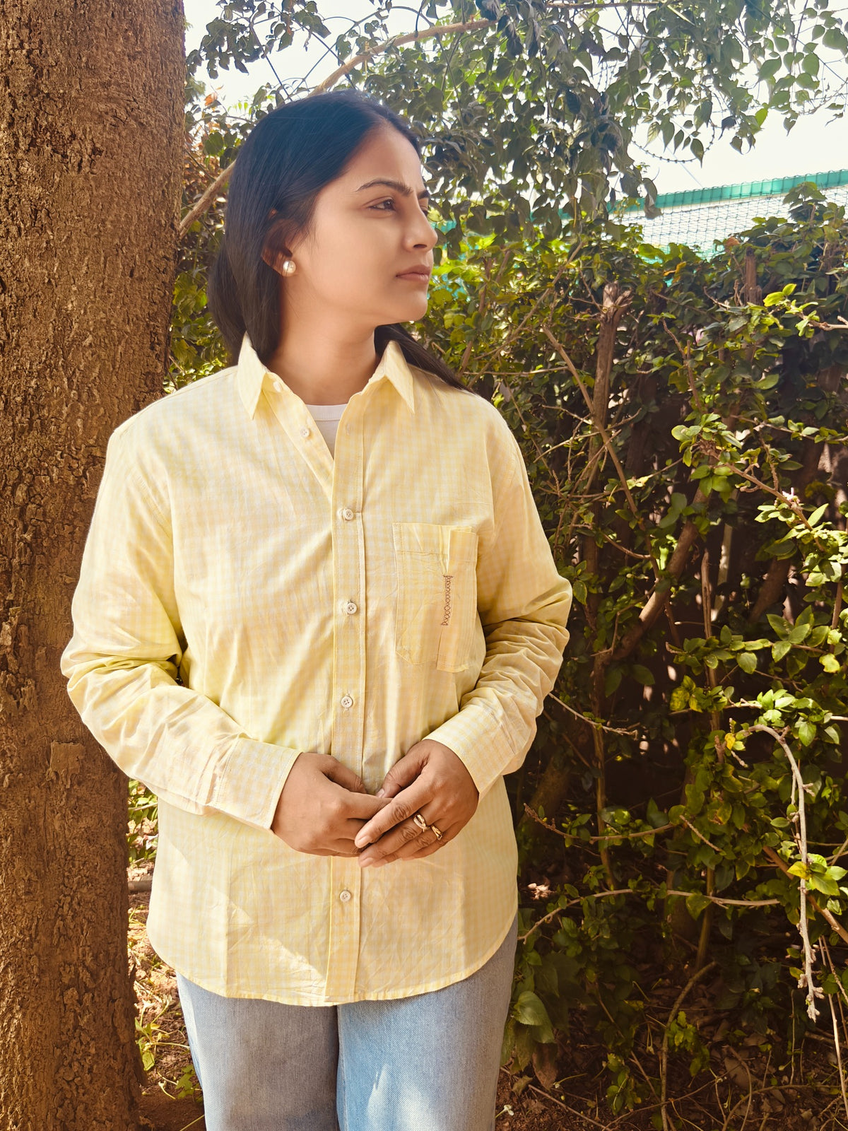 Amaltas yellow checked shirt, detail view